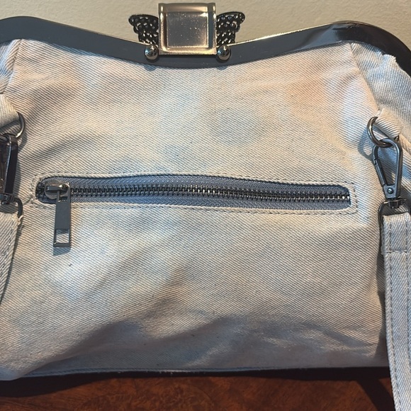 Distressed Denim shoulder bag Crossbody bag clutch rhinestone butterfly clasp - Picture 9 of 17